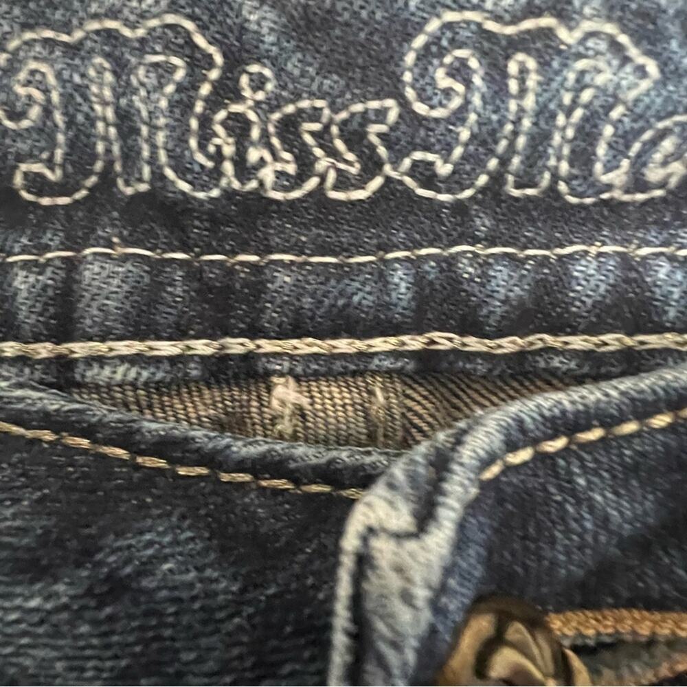 Miss Me Skinny Raw Hem Embroidered Bling Pocket Denim Y2k Moto Jeans Size 27 - Picture 8 of 15